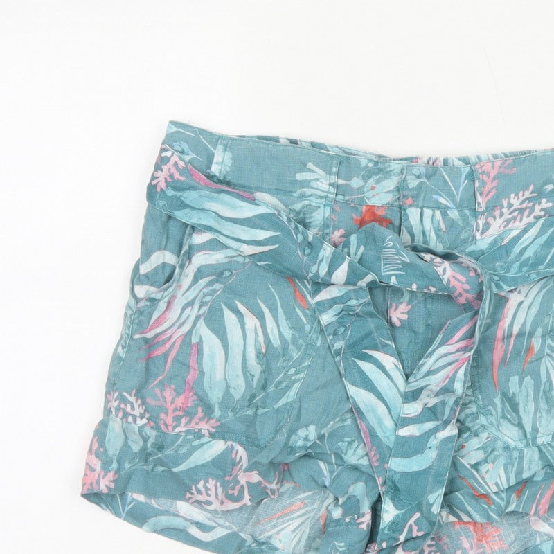 FatFace Women’s Blue Tropical Paperbag Tie Waist Shorts UK 12