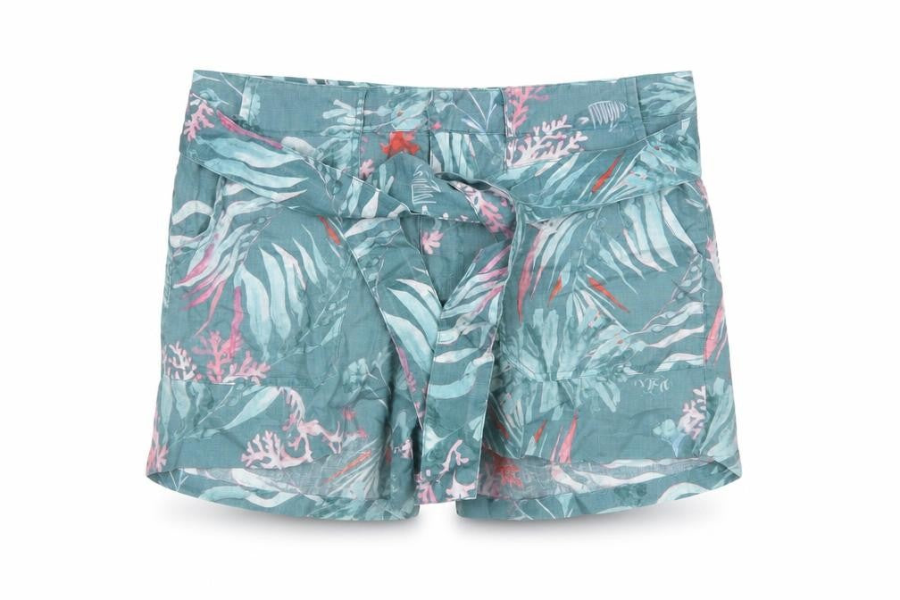 FatFace Women’s Blue Tropical Paperbag Tie Waist Shorts UK 12