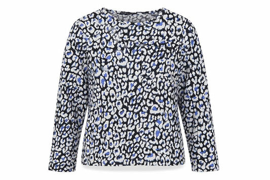 M&S Women’s Blue Leopard Print Crew Neck Long Sleeve Top UK 12