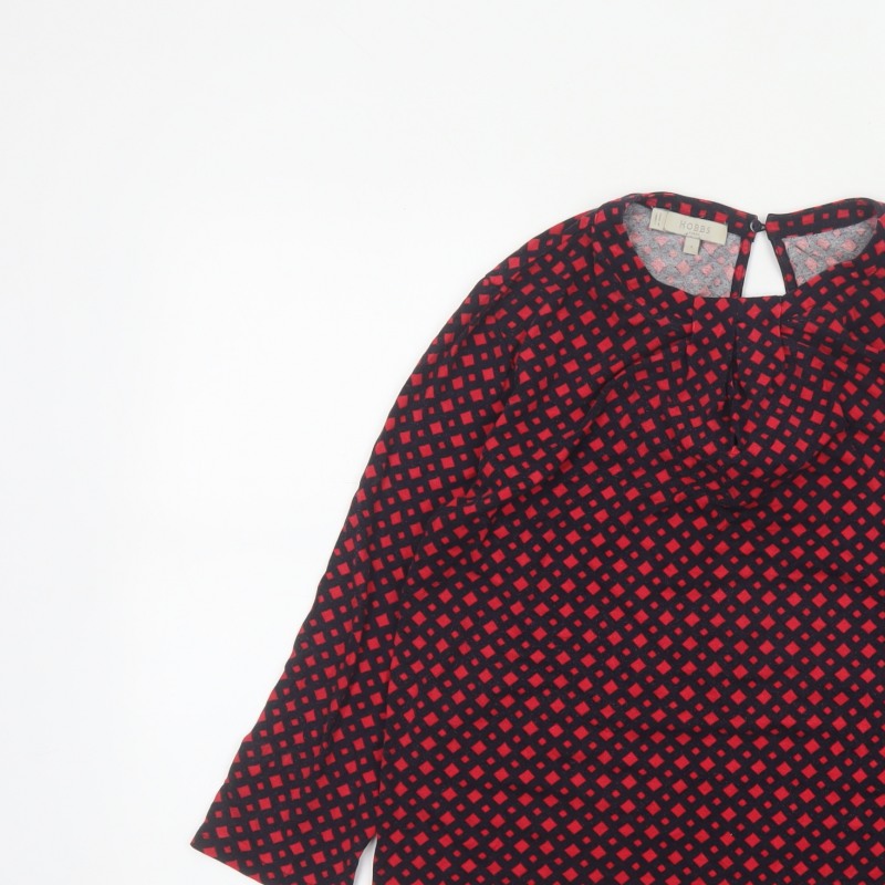 Hobbs Women Red Black S Geometric V-Neck Flared Sleeve Blouse