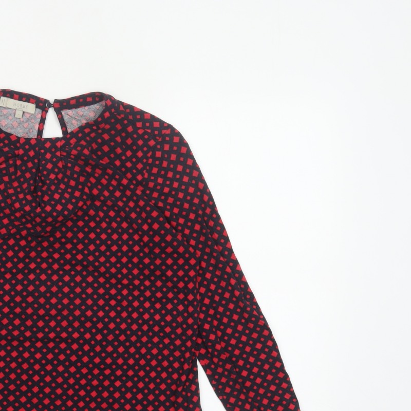 Hobbs Women Red Black S Geometric V-Neck Flared Sleeve Blouse