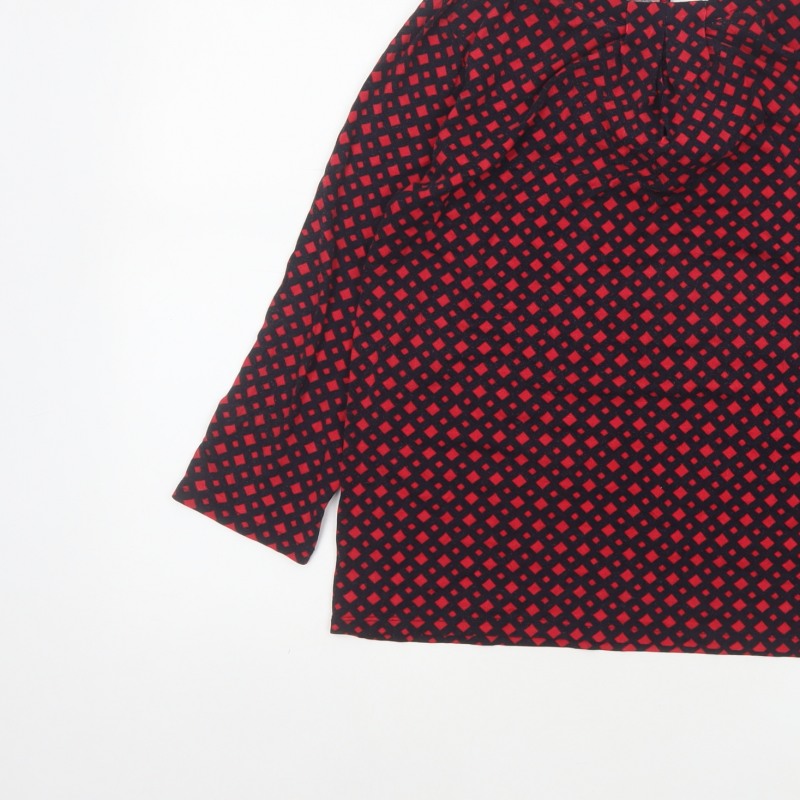 Hobbs Women Red Black S Geometric V-Neck Flared Sleeve Blouse