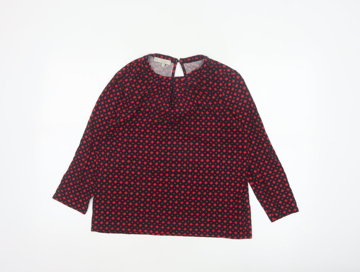 Hobbs Women Red Black S Geometric V-Neck Flared Sleeve Blouse