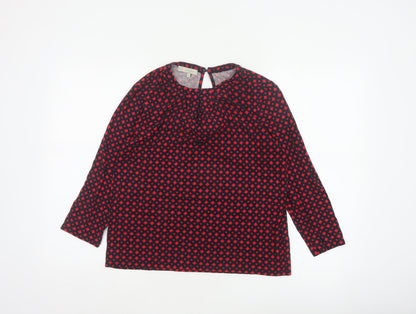 Hobbs Women Red Black S Geometric V-Neck Flared Sleeve Blouse