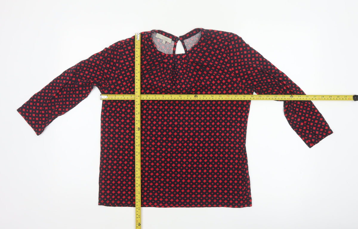 Hobbs Women Red Black S Geometric V-Neck Flared Sleeve Blouse