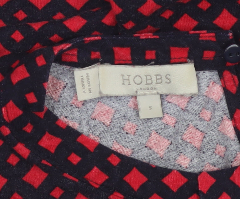 Hobbs Women Red Black S Geometric V-Neck Flared Sleeve Blouse
