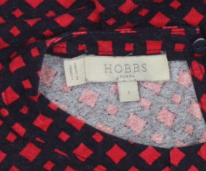 Hobbs Women Red Black S Geometric V-Neck Flared Sleeve Blouse