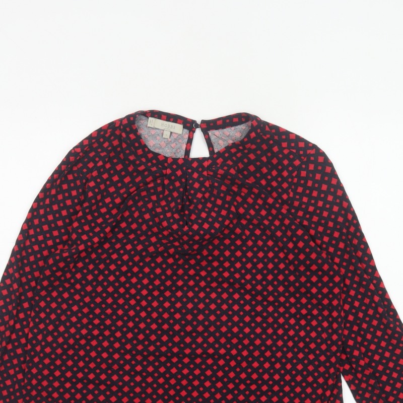 Hobbs Women Red Black S Geometric V-Neck Flared Sleeve Blouse