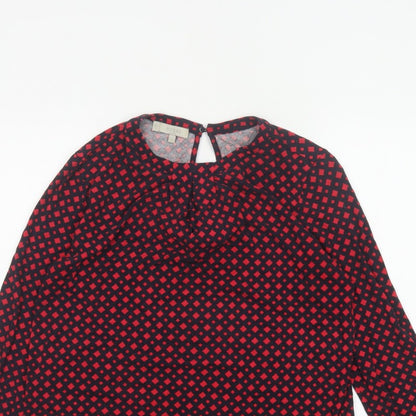 Hobbs Women Red Black S Geometric V-Neck Flared Sleeve Blouse