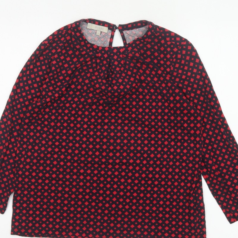 Hobbs Women Red Black S Geometric V-Neck Flared Sleeve Blouse