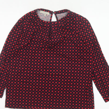 Hobbs Women Red Black S Geometric V-Neck Flared Sleeve Blouse