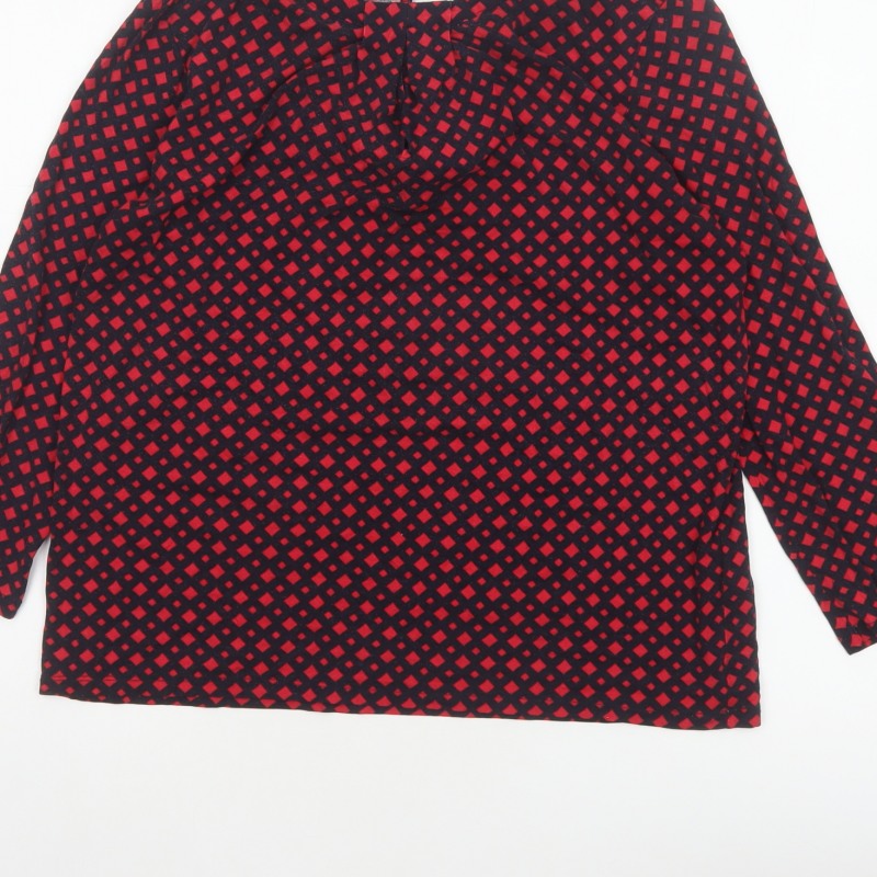 Hobbs Women Red Black S Geometric V-Neck Flared Sleeve Blouse
