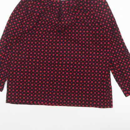 Hobbs Women Red Black S Geometric V-Neck Flared Sleeve Blouse