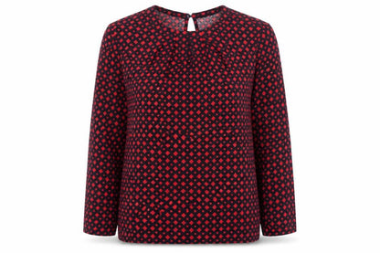 Hobbs Women Red Black S Geometric V-Neck Flared Sleeve Blouse
