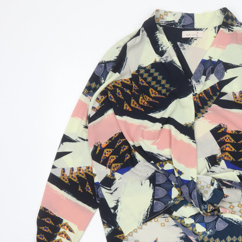Per Una M&S Women Multicoloured UK 12 Wrap Geometric Long Sleeve Blouse