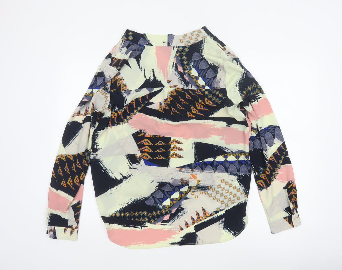 Per Una M&S Women Multicoloured UK 12 Wrap Geometric Long Sleeve Blouse