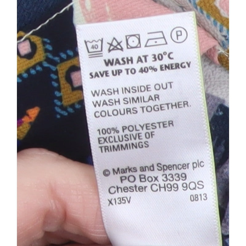 Per Una M&S Women Multicoloured UK 12 Wrap Geometric Long Sleeve Blouse