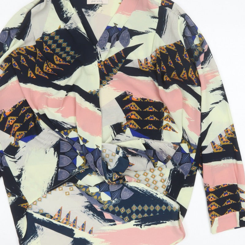 Per Una M&S Women Multicoloured UK 12 Wrap Geometric Long Sleeve Blouse