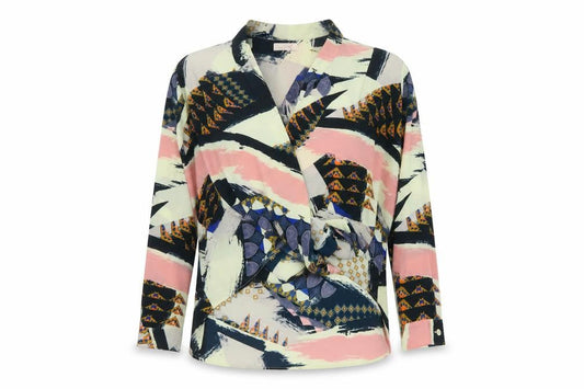 Per Una M&S Women Multicoloured UK 12 Wrap Geometric Long Sleeve Blouse