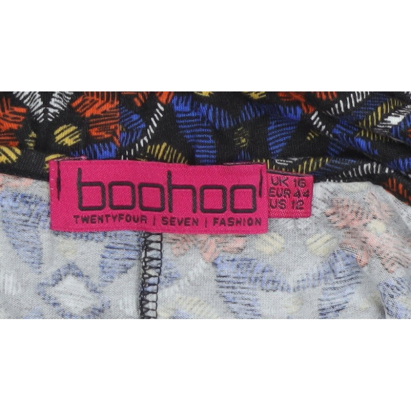Boohoo Women Multicoloured UK 16 Aztec Geometric A-Line Hi-Low Dress