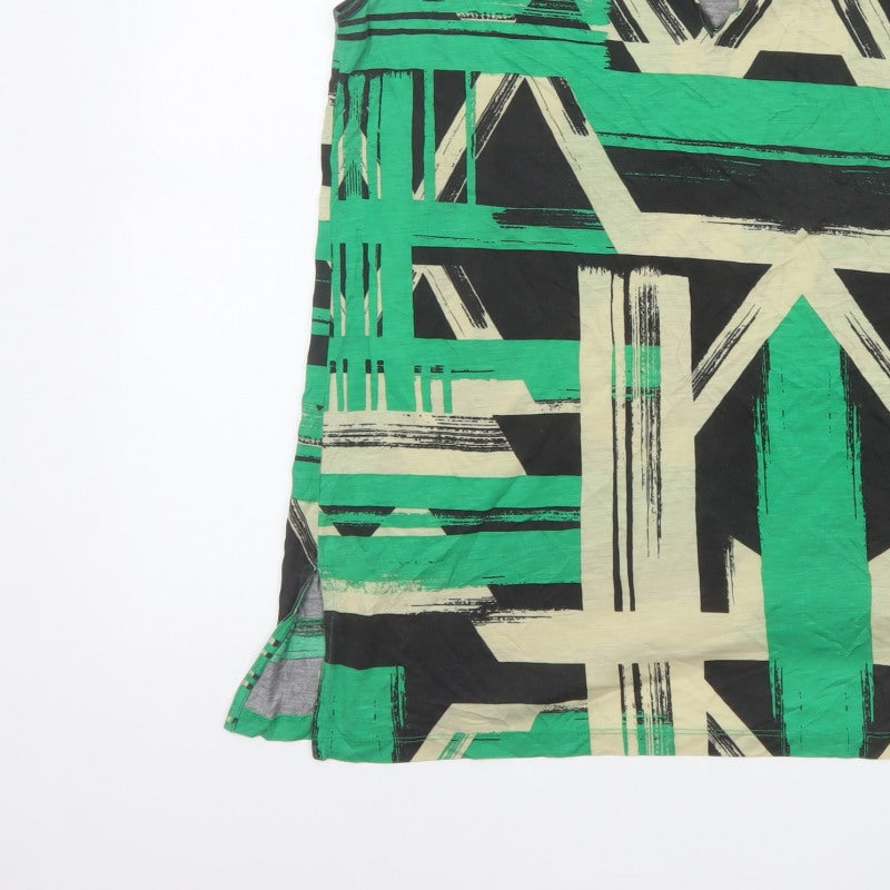 Jaeger Women Green Geometric Lyocell Sleeveless V-Neck Tunic Blouse L