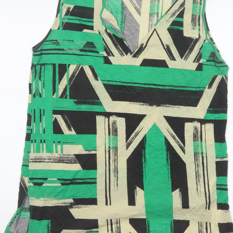 Jaeger Women Green Geometric Lyocell Sleeveless V-Neck Tunic Blouse L