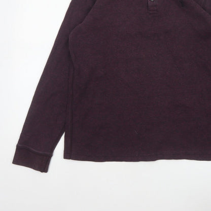 Next Men’s Purple L Cotton Henley Long Sleeve Button Top