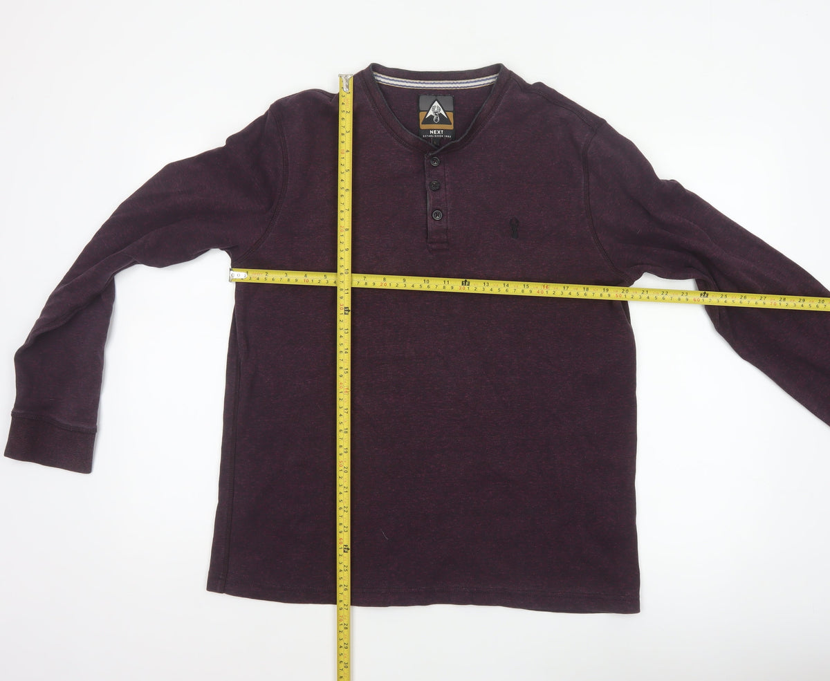 Next Men’s Purple L Cotton Henley Long Sleeve Button Top