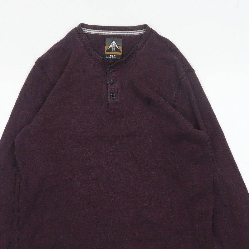 Next Men’s Purple L Cotton Henley Long Sleeve Button Top