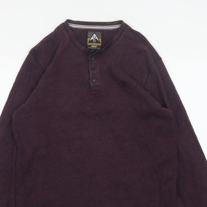 Next Men’s Purple L Cotton Henley Long Sleeve Button Top