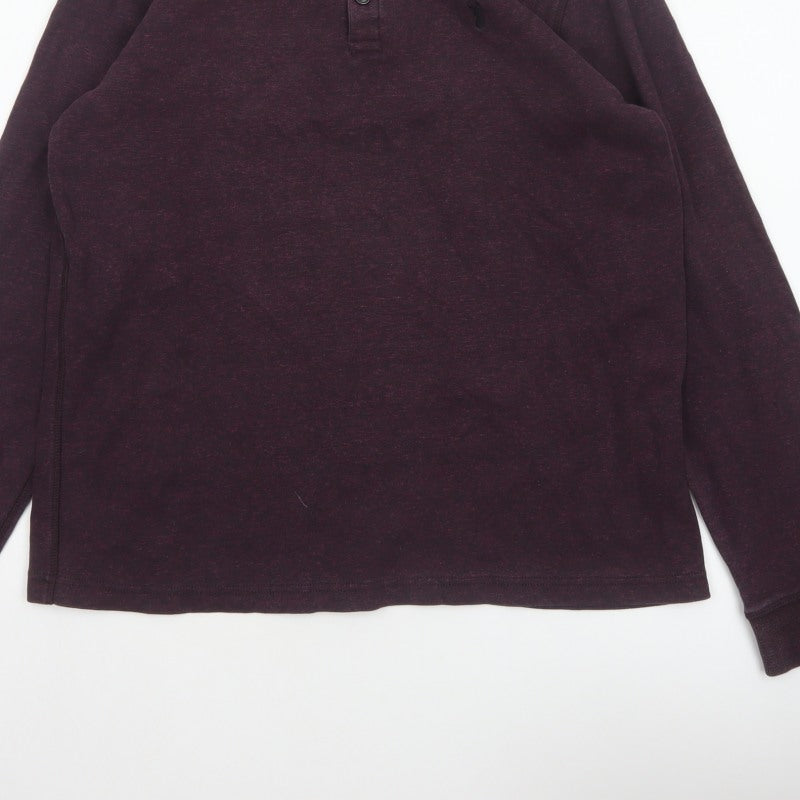 Next Men’s Purple L Cotton Henley Long Sleeve Button Top