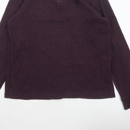 Next Men’s Purple L Cotton Henley Long Sleeve Button Top