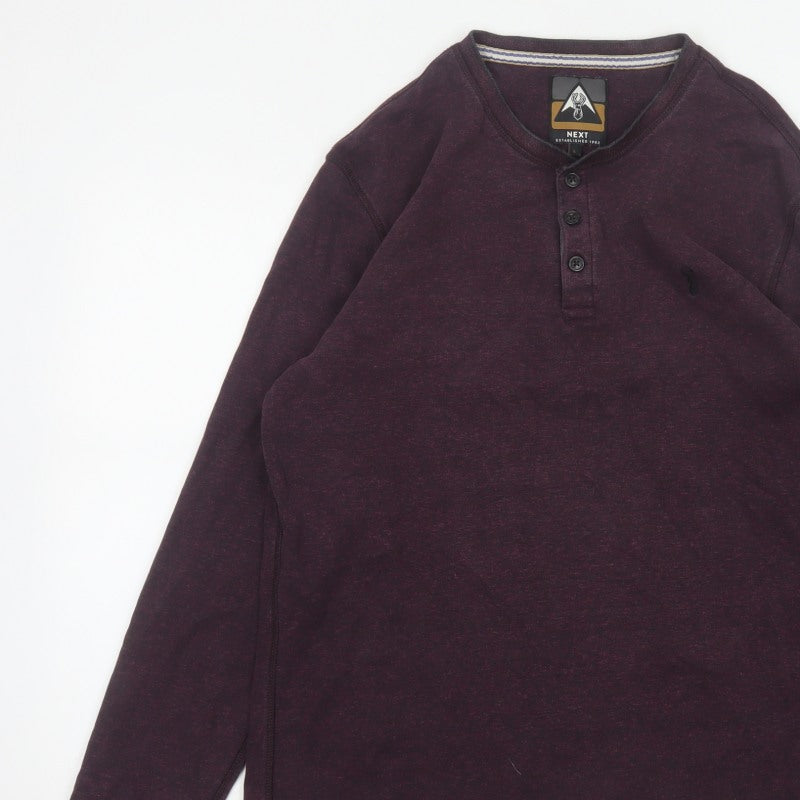 Next Men’s Purple L Cotton Henley Long Sleeve Button Top