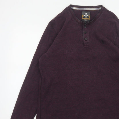 Next Men’s Purple L Cotton Henley Long Sleeve Button Top