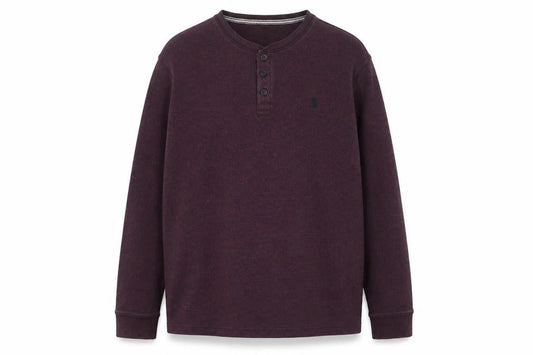 Front view of Next Men’s Purple L Cotton Henley Long Sleeve Button Top