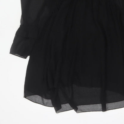 ONLY Women Black UK 10 Fit & Flare Ruffle Sheer Chiffon Mini Dress