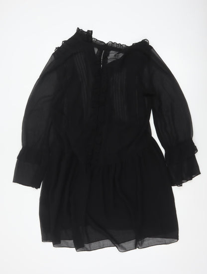 ONLY Women Black UK 10 Fit & Flare Ruffle Sheer Chiffon Mini Dress