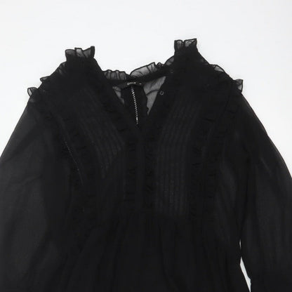 ONLY Women Black UK 10 Fit & Flare Ruffle Sheer Chiffon Mini Dress