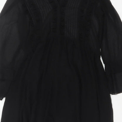 ONLY Women Black UK 10 Fit & Flare Ruffle Sheer Chiffon Mini Dress