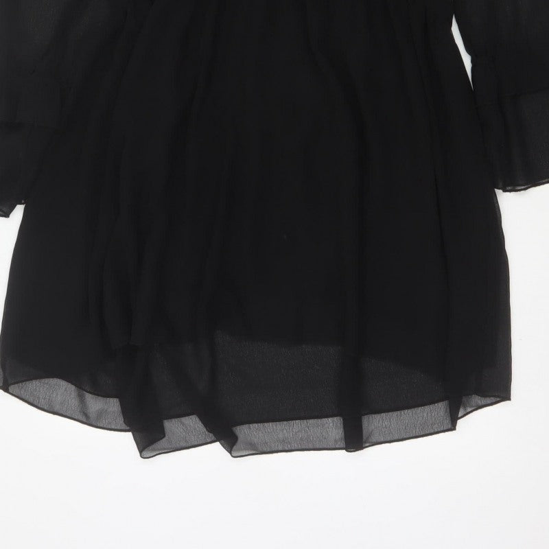 ONLY Women Black UK 10 Fit & Flare Ruffle Sheer Chiffon Mini Dress
