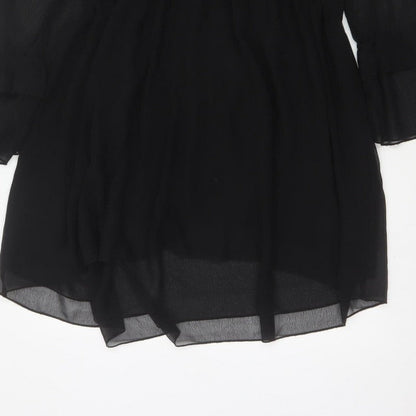 ONLY Women Black UK 10 Fit & Flare Ruffle Sheer Chiffon Mini Dress