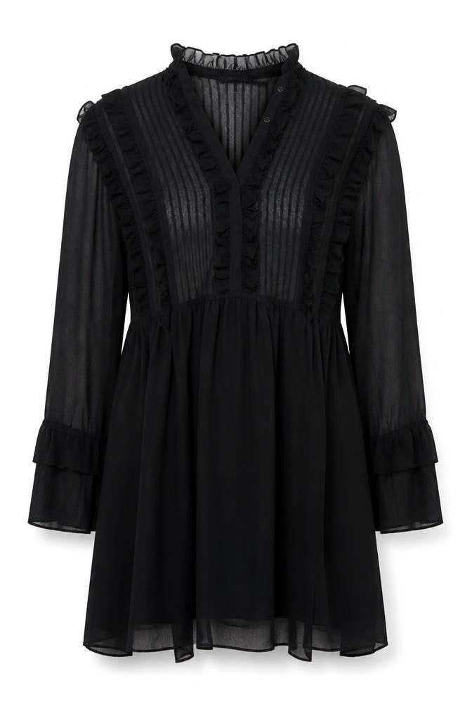 ONLY Women Black UK 10 Fit & Flare Ruffle Sheer Chiffon Mini Dress