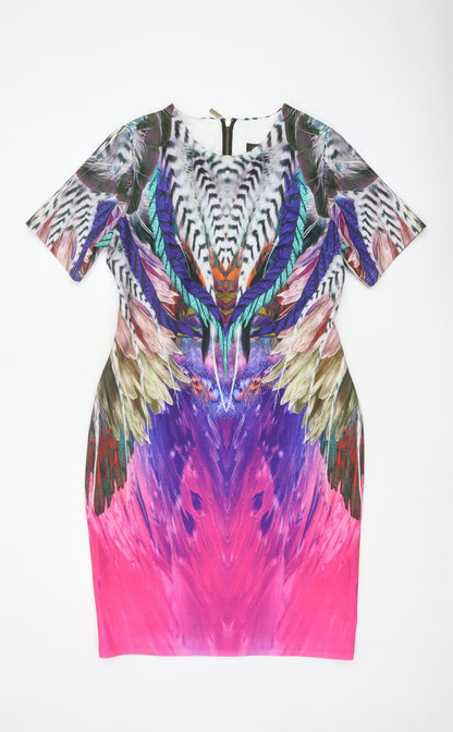 Forever Unique Women Multicoloured UK 16 Bodycon Feather Print Dress