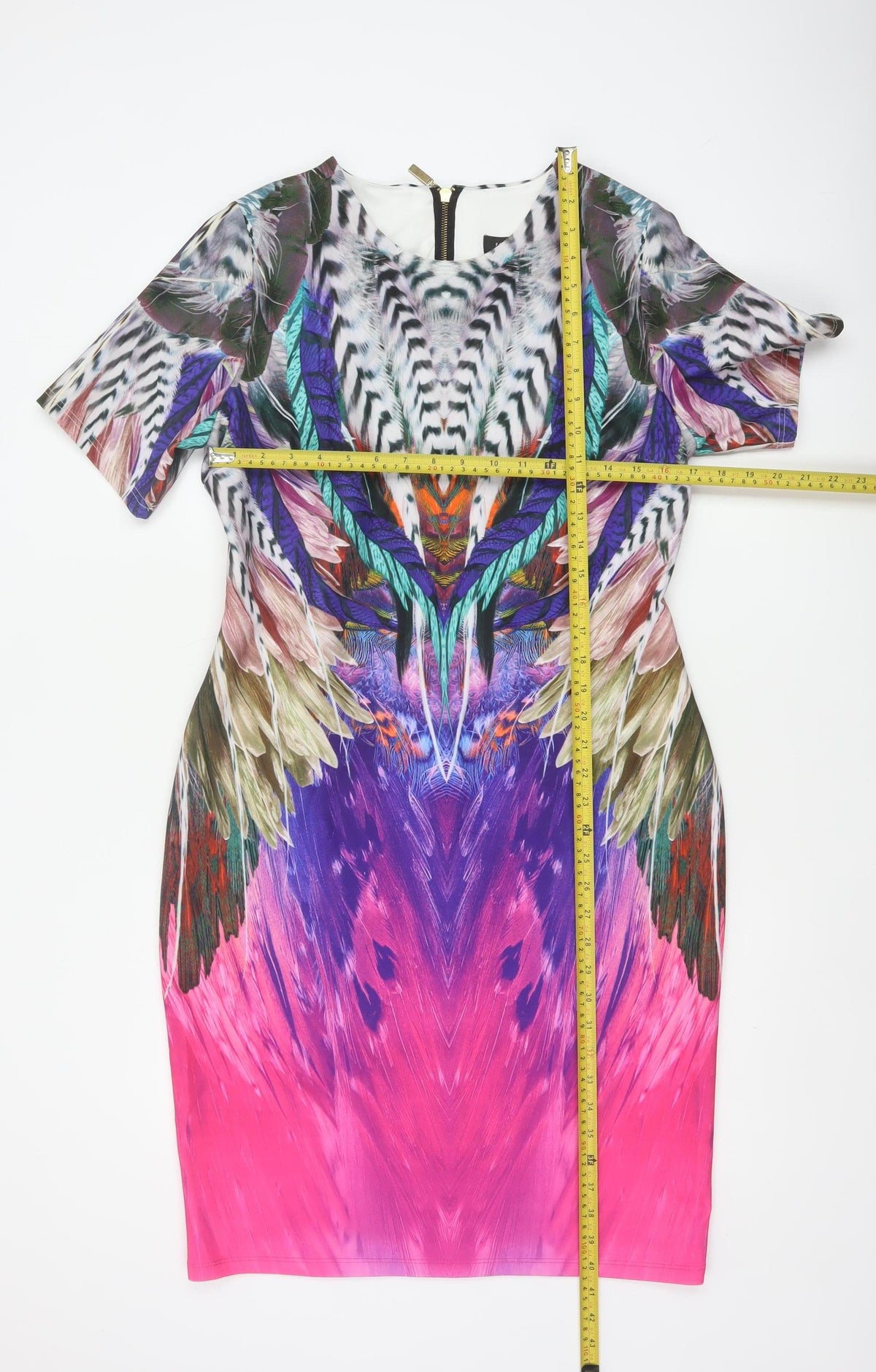 Forever Unique Women Multicoloured UK 16 Bodycon Feather Print Dress