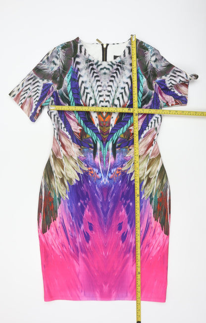 Forever Unique Women Multicoloured UK 16 Bodycon Feather Print Dress