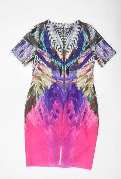 Forever Unique Women Multicoloured UK 16 Bodycon Feather Print Dress