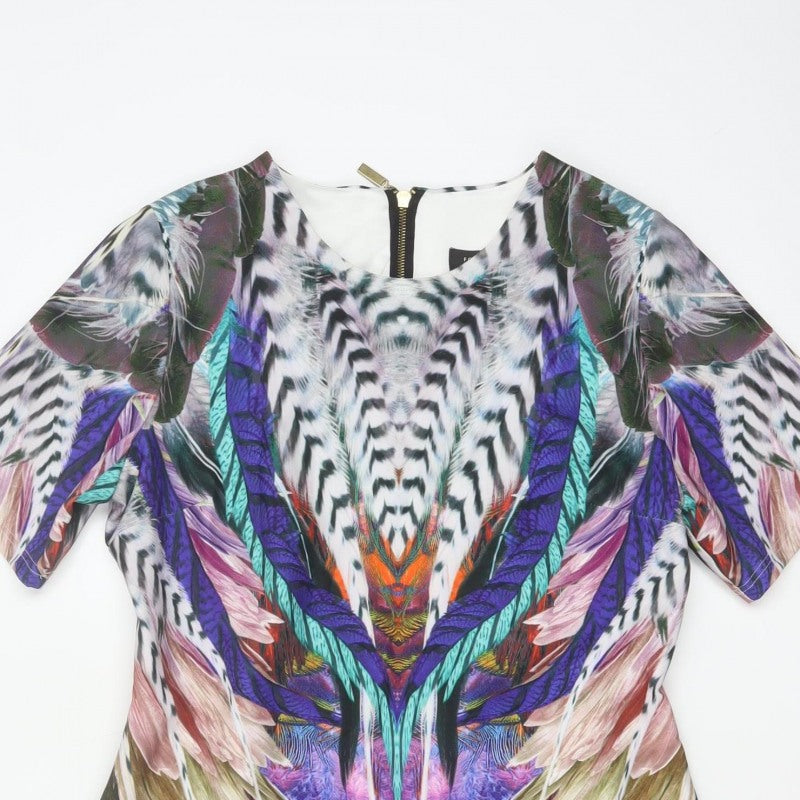 Forever Unique Women Multicoloured UK 16 Bodycon Feather Print Dress