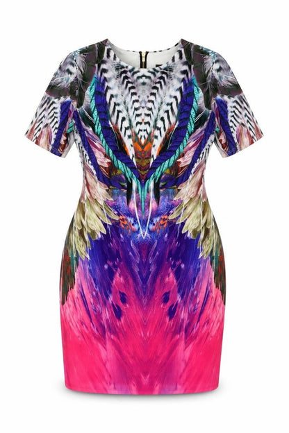 Forever Unique Women Multicoloured UK 16 Bodycon Feather Print Dress