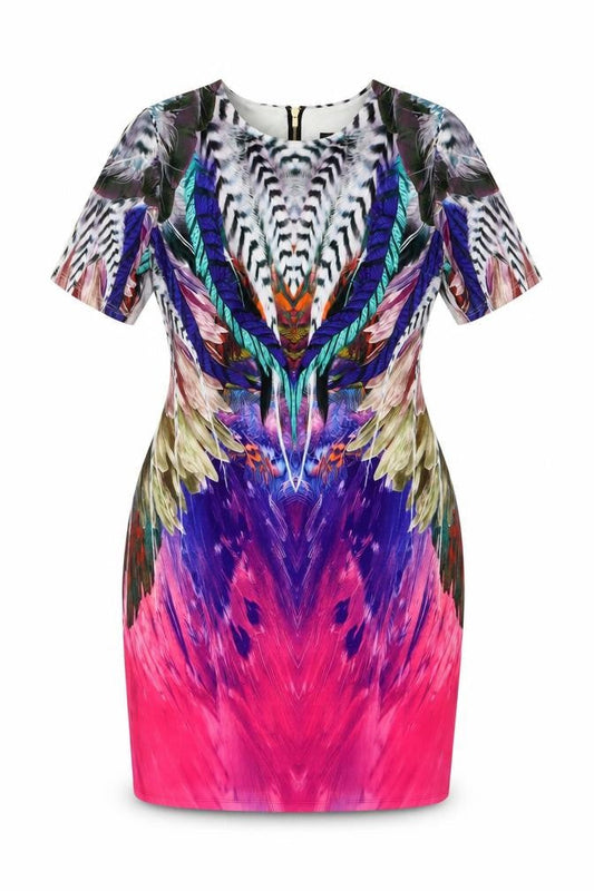 Forever Unique Women Multicoloured UK 16 Bodycon Feather Print Dress
