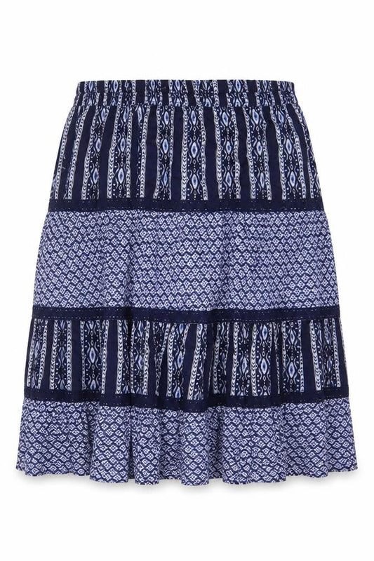 Bonmarché Women’s Blue Size 24 Peasant Tiered Geometric Skirt